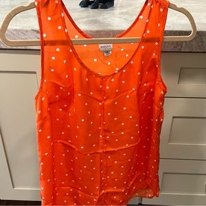 Merona small orange sleeveless blouse with white polka dots.